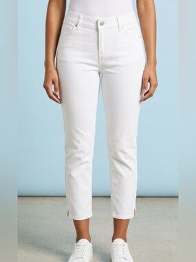 Nygård White Stretch Crop Pants Size 8 Slit Hem Capris